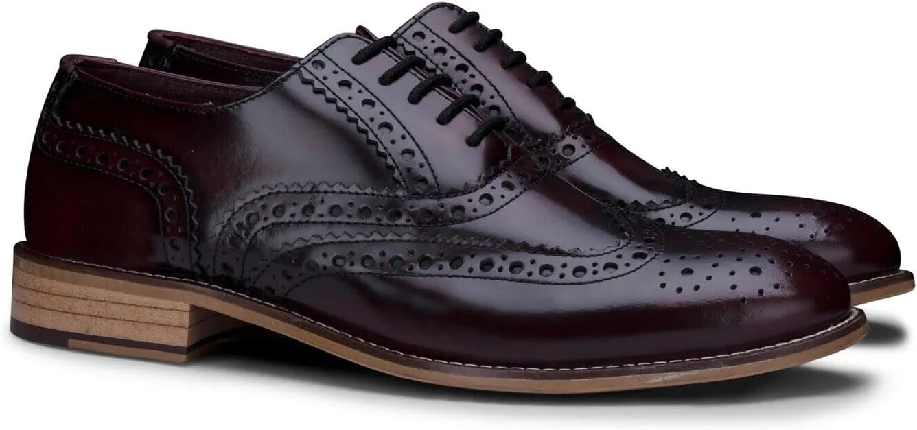 Mens Black Gatsby Oxford Real Leather Classic Formal Laced Vintage Brogue Shoes