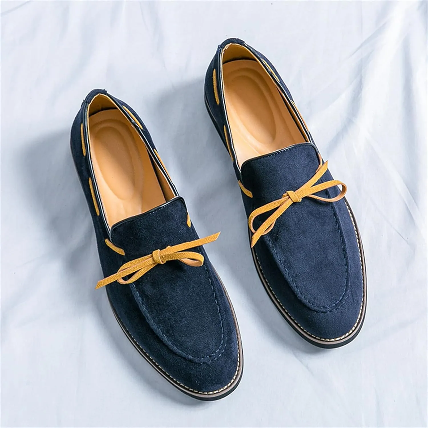 Men's Bow Suede Slip on Casual Loafers Low Top Lightweight Non-Slip Flats Driving Boat Shoes for Business Work Office