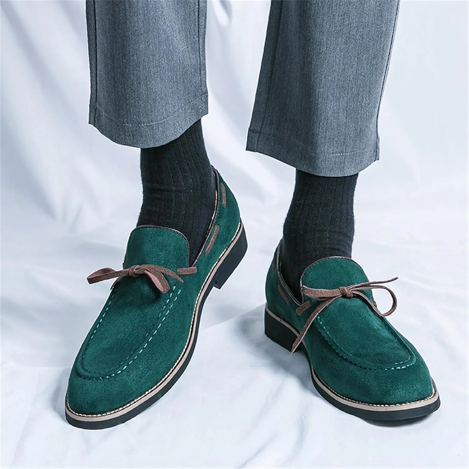 Men's Bow Suede Slip on Casual Loafers Low Top Lightweight Non-Slip Flats Driving Boat Shoes for Business Work Office