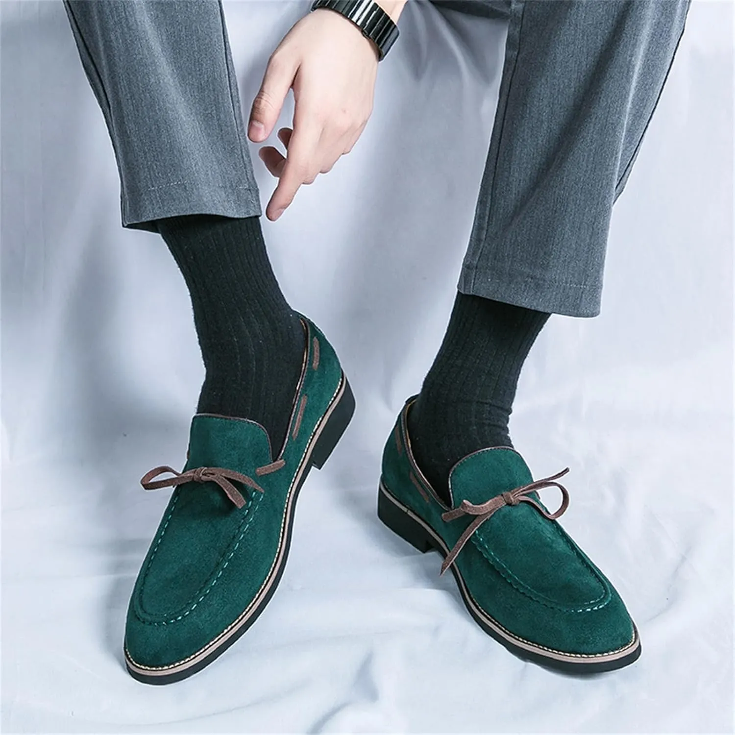 Men's Bow Suede Slip on Casual Loafers Low Top Lightweight Non-Slip Flats Driving Boat Shoes for Business Work Office