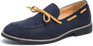 Men's Bow Suede Slip on Casual Loafers Low Top Lightweight Non-Slip Flats Driving Boat Shoes for Business Work Office