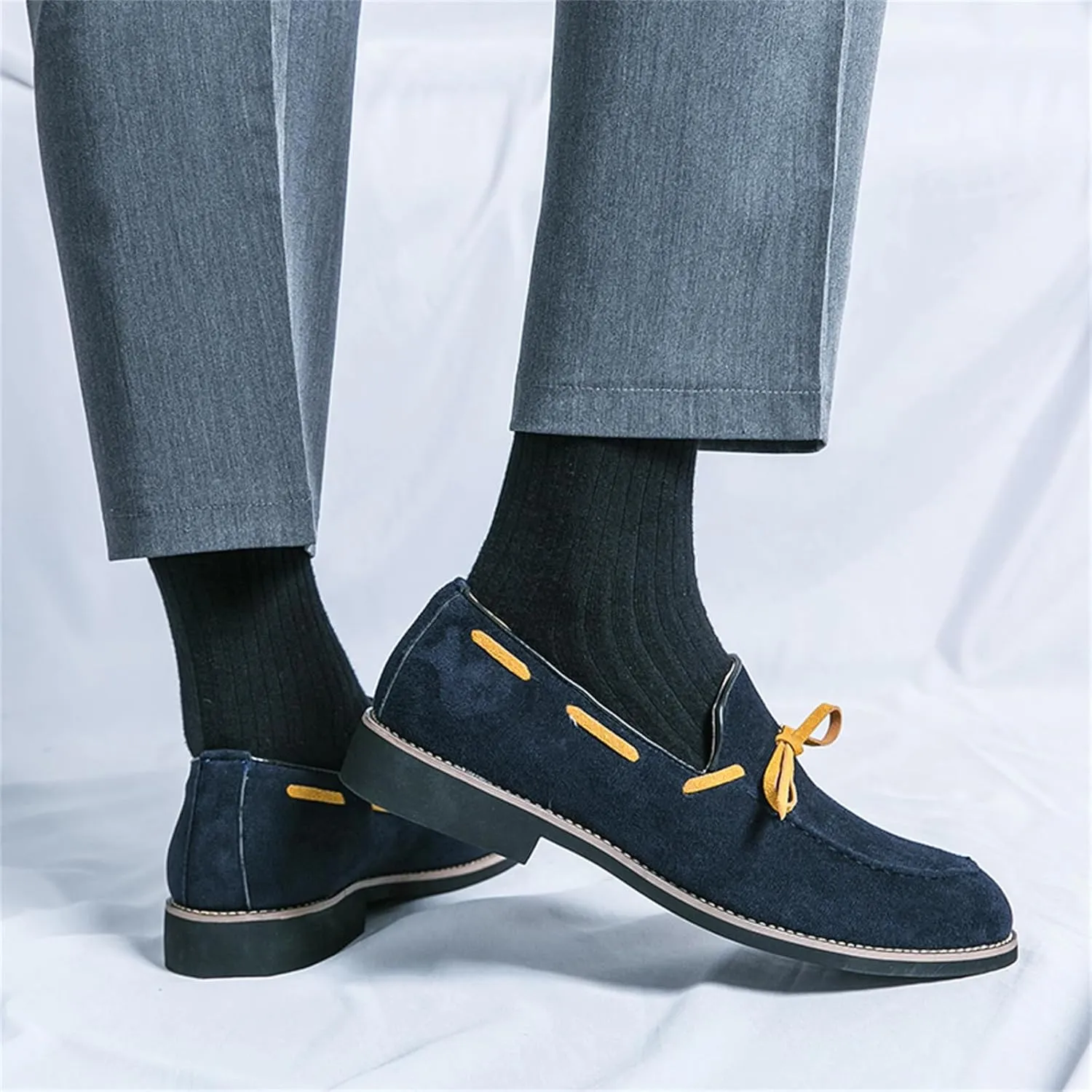 Men's Bow Suede Slip on Casual Loafers Low Top Lightweight Non-Slip Flats Driving Boat Shoes for Business Work Office