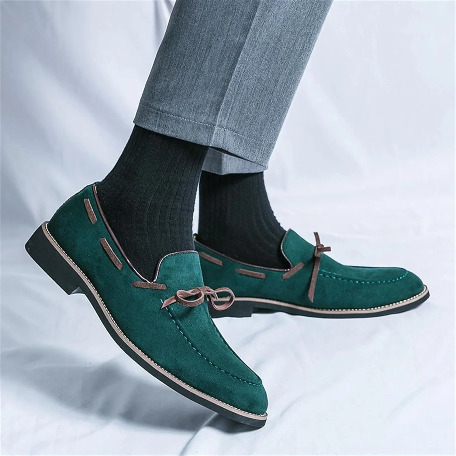 Men's Bow Suede Slip on Casual Loafers Low Top Lightweight Non-Slip Flats Driving Boat Shoes for Business Work Office