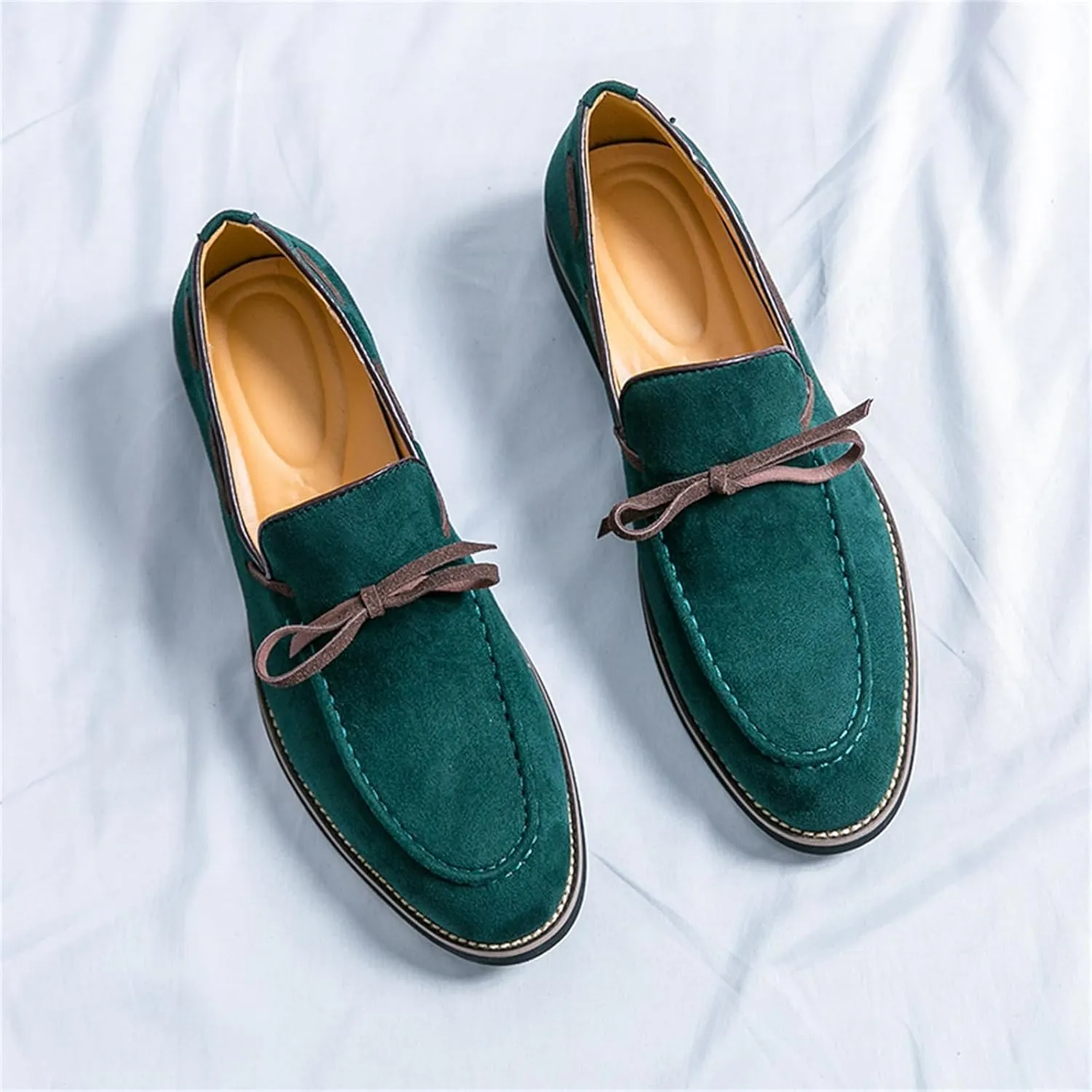 Men's Bow Suede Slip on Casual Loafers Low Top Lightweight Non-Slip Flats Driving Boat Shoes for Business Work Office