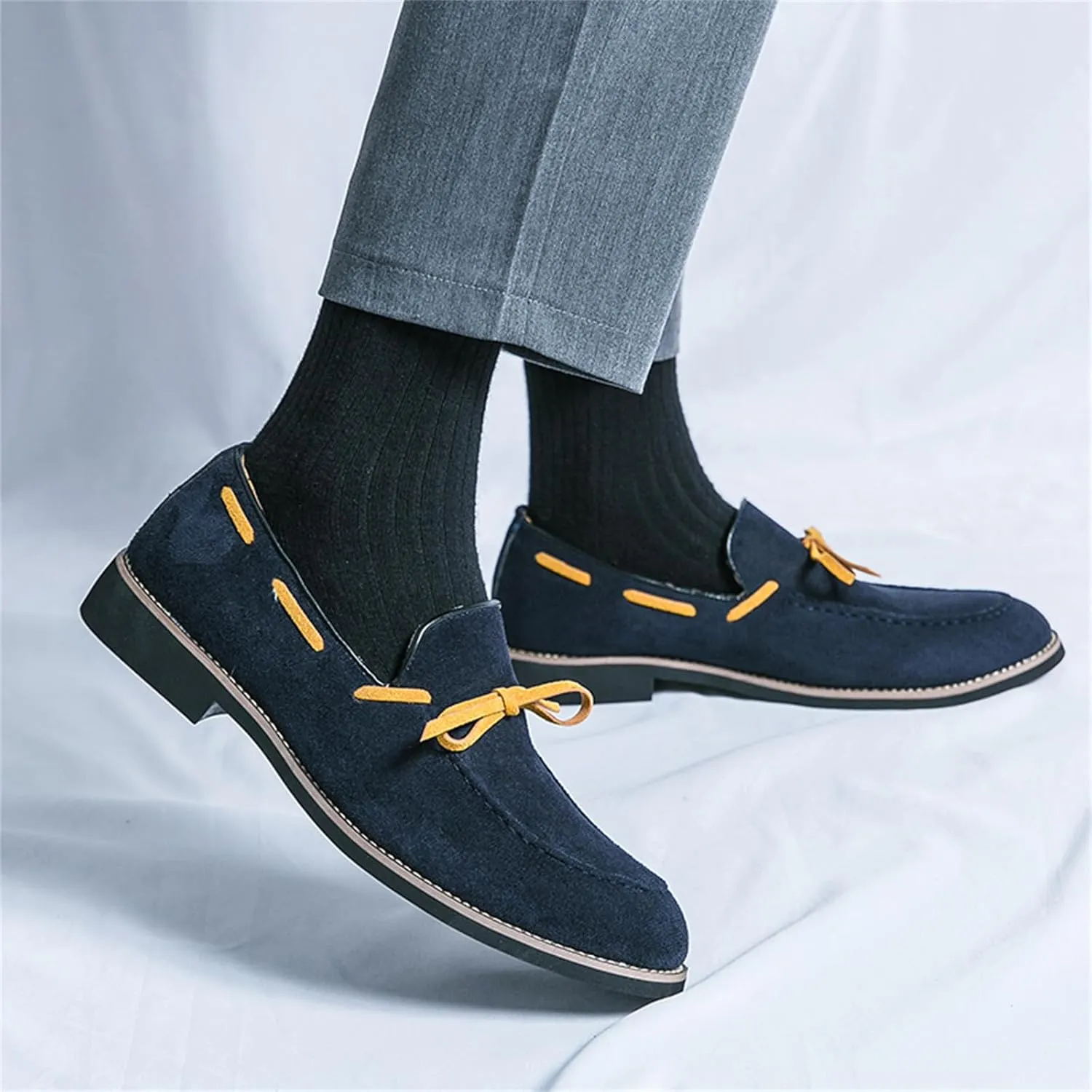 Men's Bow Suede Slip on Casual Loafers Low Top Lightweight Non-Slip Flats Driving Boat Shoes for Business Work Office