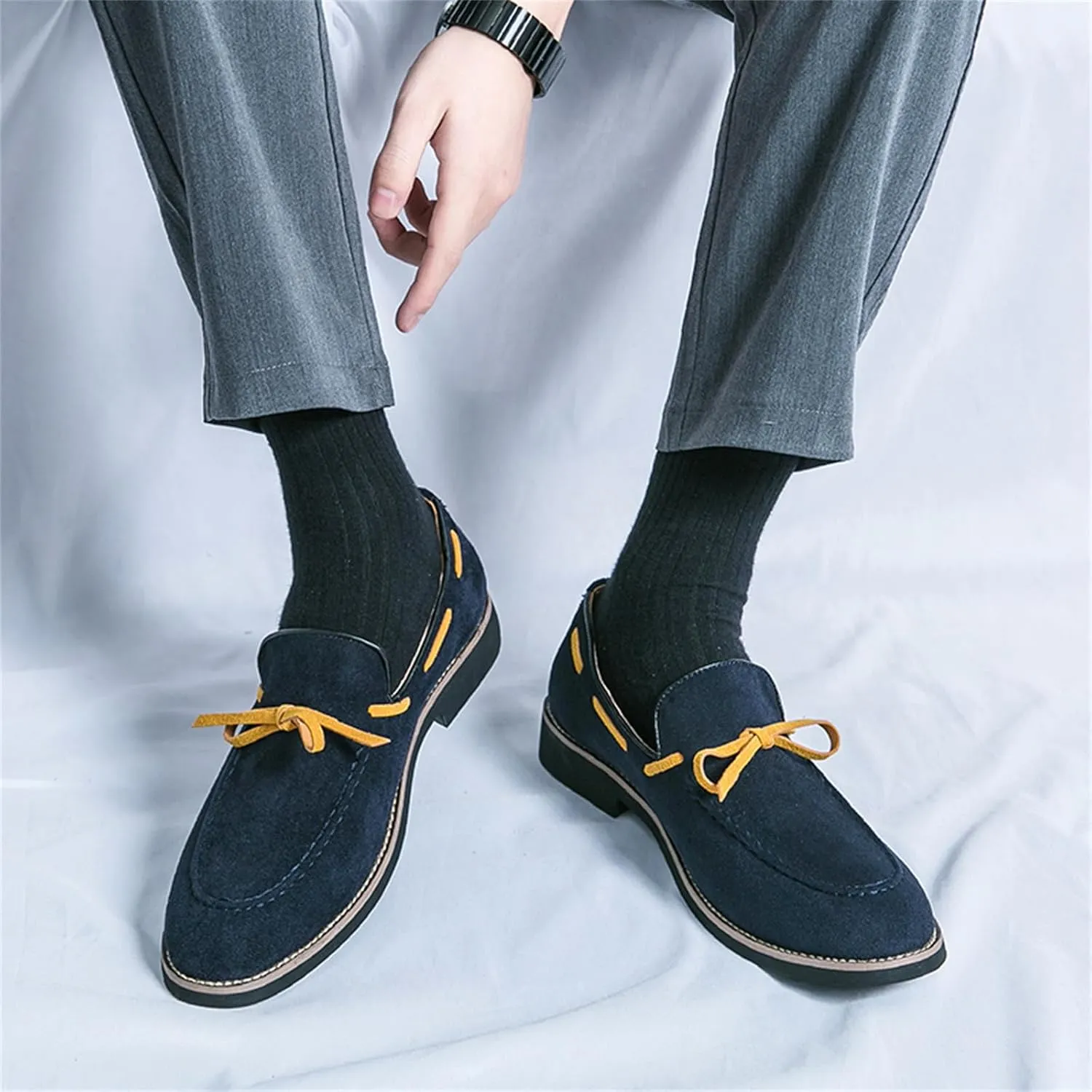 Men's Bow Suede Slip on Casual Loafers Low Top Lightweight Non-Slip Flats Driving Boat Shoes for Business Work Office