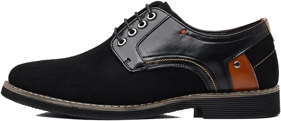 Men's Classic Oxford Dress Shoes, Black Suede and Leather, Lace-up Design with Contrast Stitching
