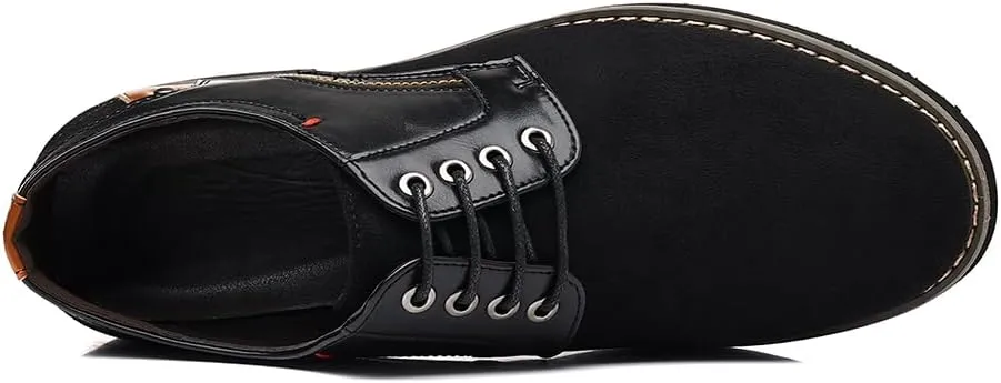 Men's Classic Oxford Dress Shoes, Black Suede and Leather, Lace-up Design with Contrast Stitching