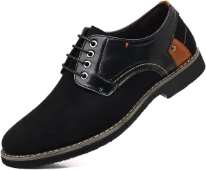 Men's Classic Oxford Dress Shoes, Black Suede and Leather, Lace-up Design with Contrast Stitching
