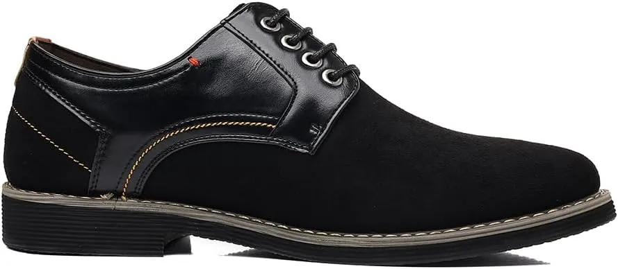 Men's Classic Oxford Dress Shoes, Black Suede and Leather, Lace-up Design with Contrast Stitching