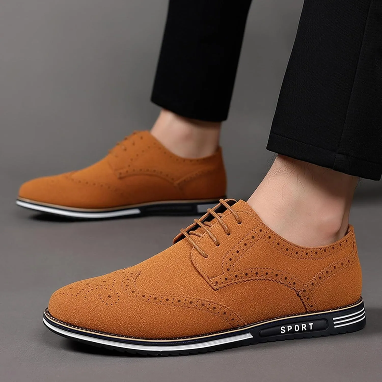 Men's Classic Suede Leather Lace Up Oxford Shoes Business Casual Dress Shoes for Men