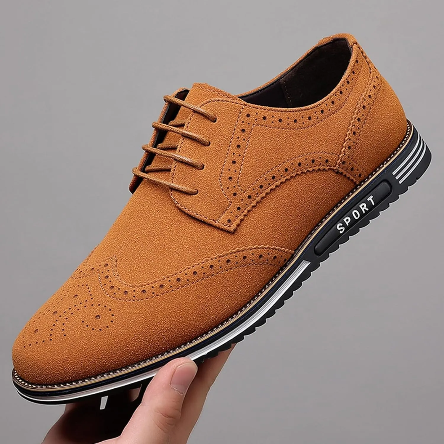 Men's Classic Suede Leather Lace Up Oxford Shoes Business Casual Dress Shoes for Men