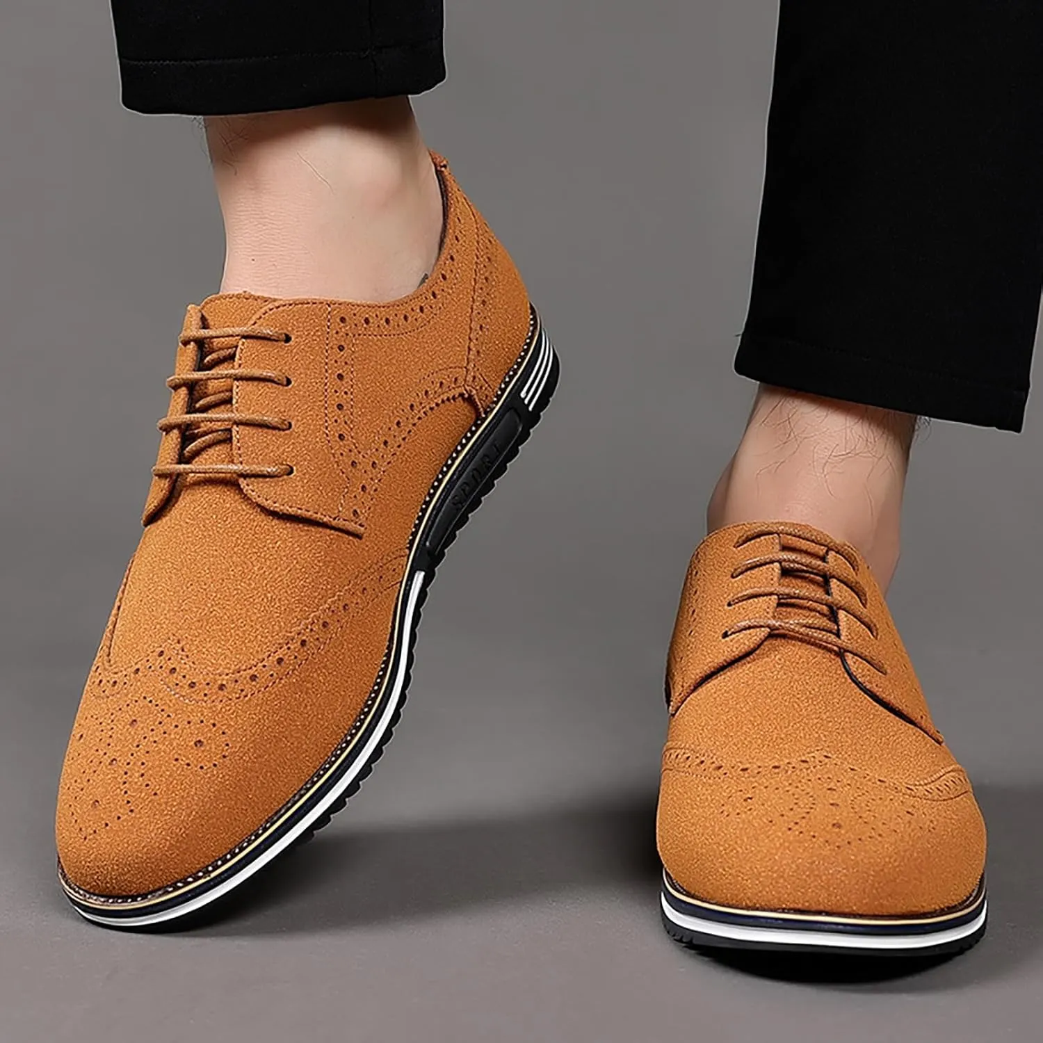 Men's Classic Suede Leather Lace Up Oxford Shoes Business Casual Dress Shoes for Men