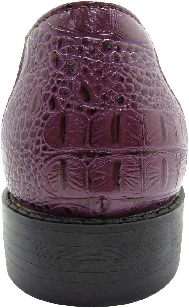 Men's Crocodile Skin Pattern Front Round Thick Laces Dress Oxford Shoes