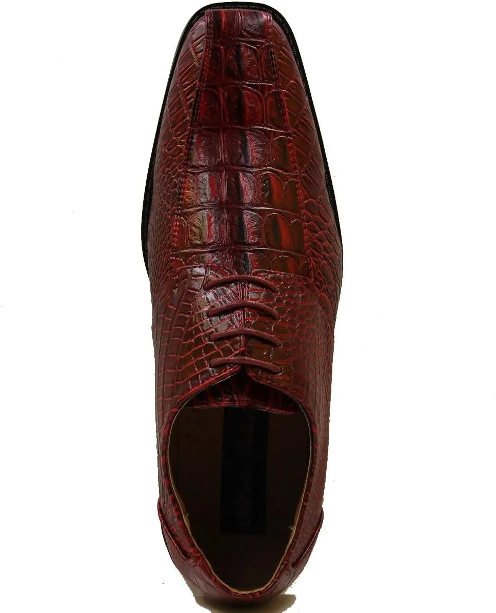 Men's Crocodile Skin Pattern Front Round Thick Laces Dress Oxford Shoes