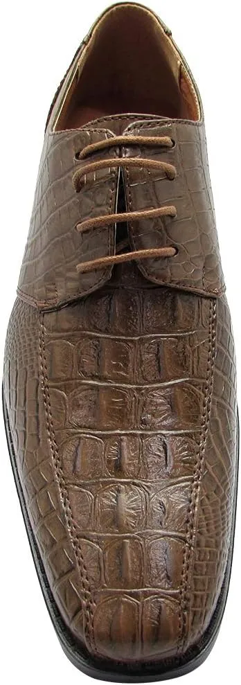 Men's Crocodile Skin Pattern Front Round Thick Laces Dress Oxford Shoes