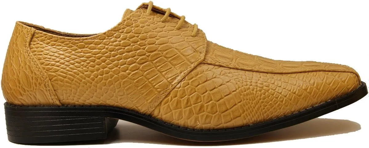 Men's Crocodile Skin Pattern Front Round Thick Laces Dress Oxford Shoes
