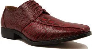 Men's Crocodile Skin Pattern Front Round Thick Laces Dress Oxford Shoes