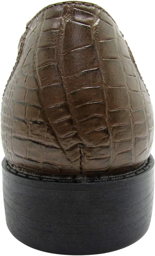 Men's Crocodile Skin Pattern Front Round Thick Laces Dress Oxford Shoes