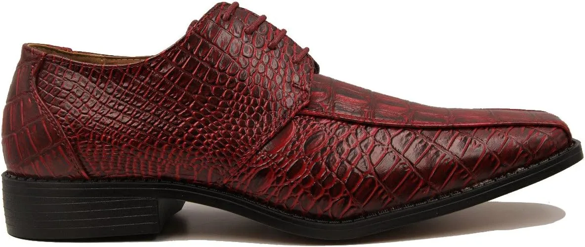Men's Crocodile Skin Pattern Front Round Thick Laces Dress Oxford Shoes
