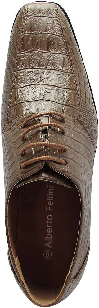 Men's Crocodile Skin Pattern Front Round Thick Laces Dress Oxford Shoes