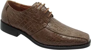 Men's Crocodile Skin Pattern Front Round Thick Laces Dress Oxford Shoes