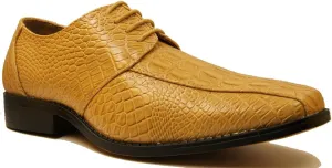 Men's Crocodile Skin Pattern Front Round Thick Laces Dress Oxford Shoes