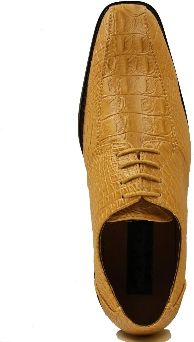 Men's Crocodile Skin Pattern Front Round Thick Laces Dress Oxford Shoes