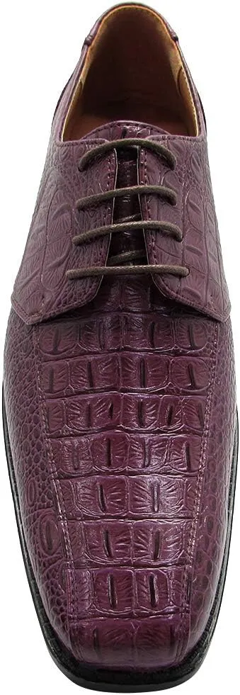 Men's Crocodile Skin Pattern Front Round Thick Laces Dress Oxford Shoes