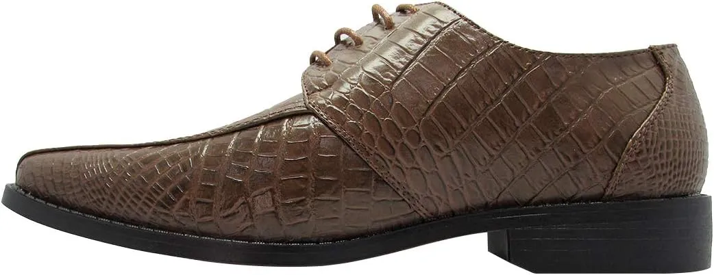 Men's Crocodile Skin Pattern Front Round Thick Laces Dress Oxford Shoes