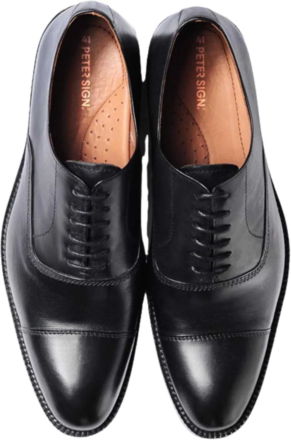 Men's Dress Shoes | Genuine Leather Cap Toe Oxford Shoes Men Lace-Up Comfortable Rubber Sole