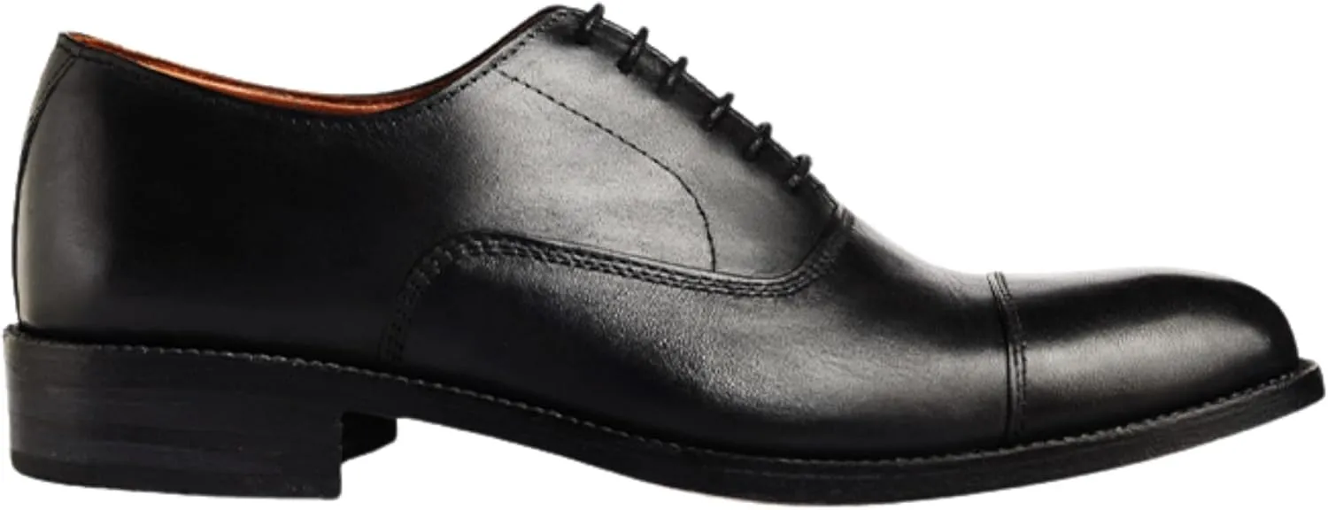 Men's Dress Shoes | Genuine Leather Cap Toe Oxford Shoes Men Lace-Up Comfortable Rubber Sole