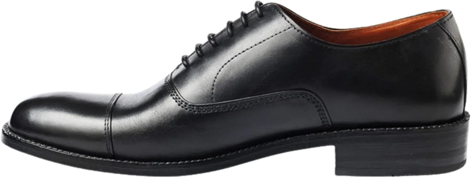 Men's Dress Shoes | Genuine Leather Cap Toe Oxford Shoes Men Lace-Up Comfortable Rubber Sole