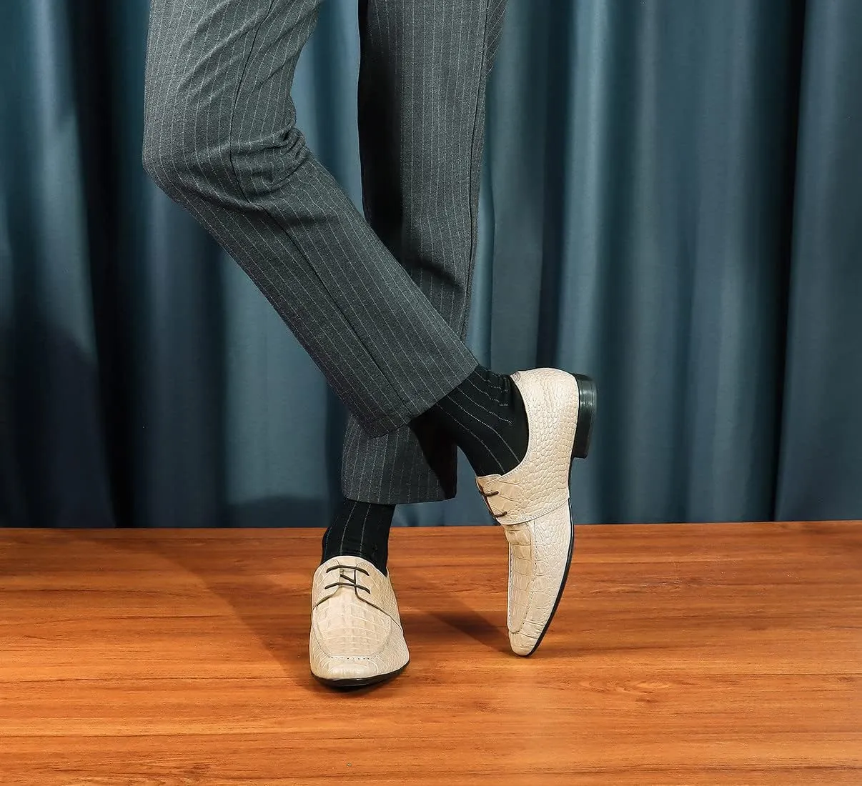 Mens Dress Shoes Modern Formal Lace up Oxford Shoes for Men Ivory