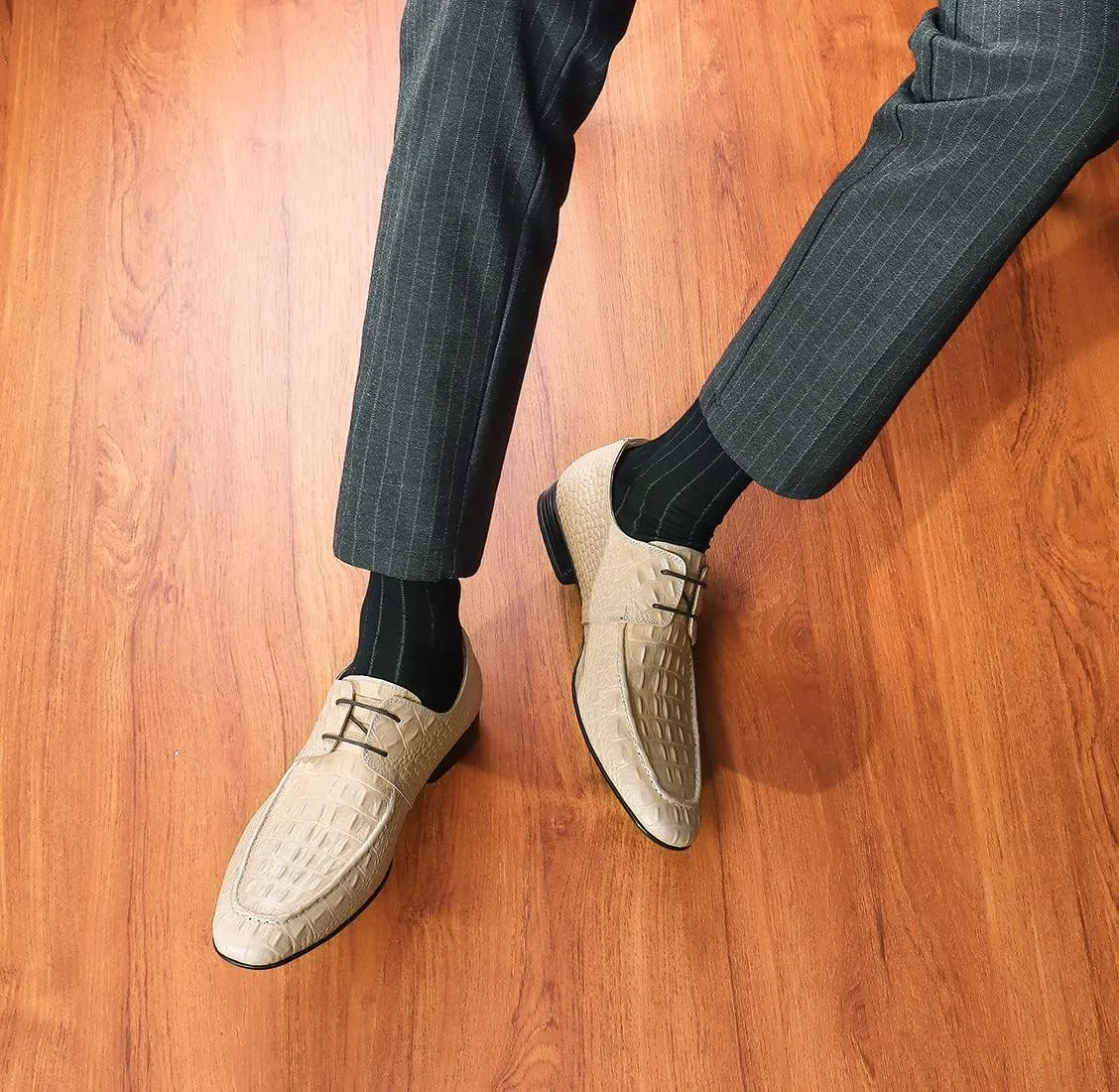 Mens Dress Shoes Modern Formal Lace up Oxford Shoes for Men Ivory