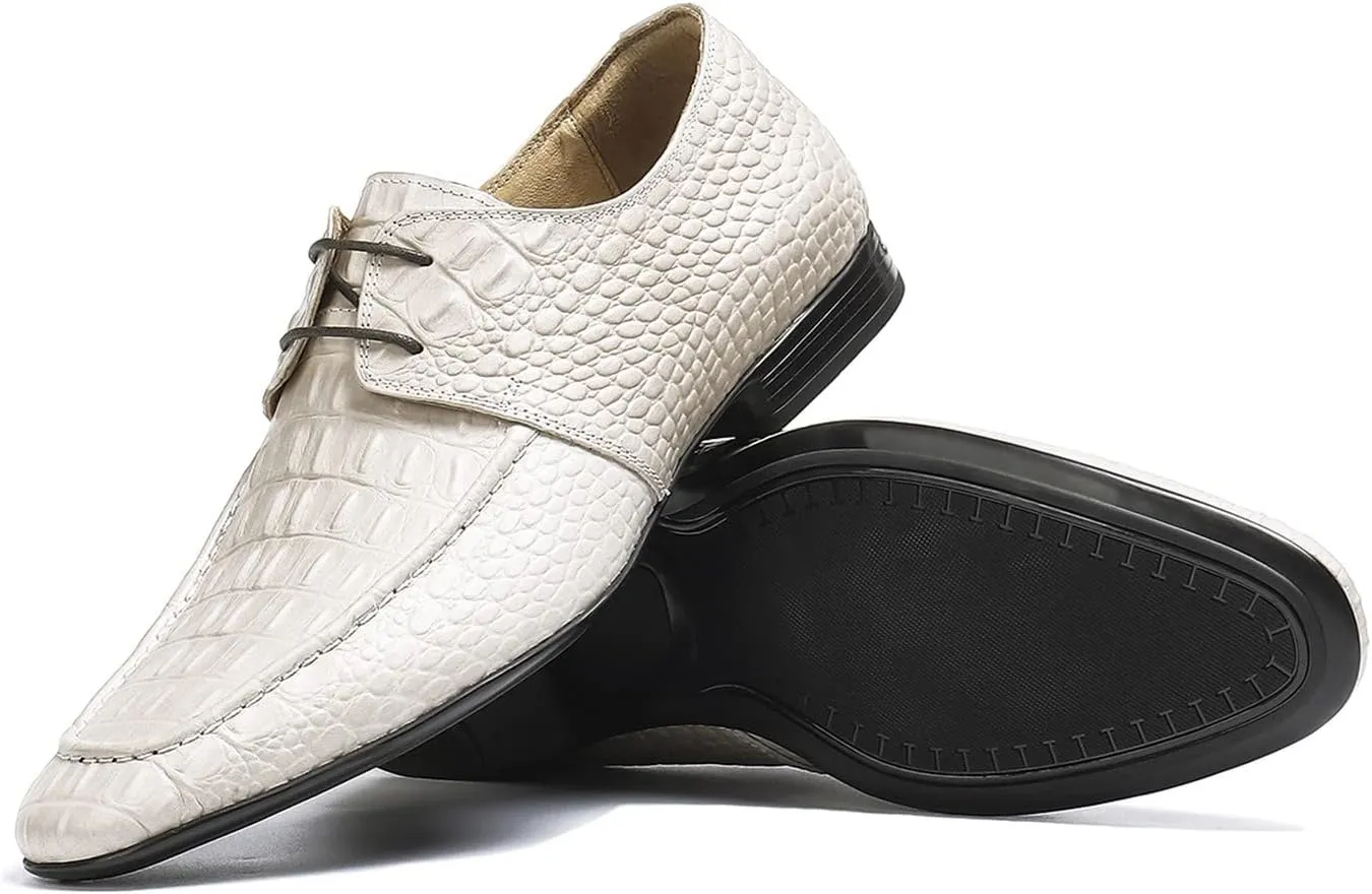 Mens Dress Shoes Modern Formal Lace up Oxford Shoes for Men Ivory