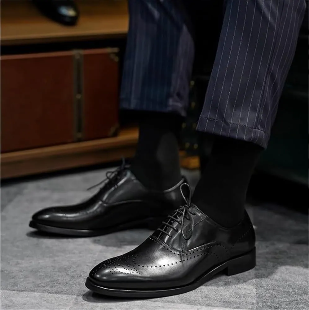 Mens Dress Shoes Work All-Day Comfort Casual Walking Shoes Lace-up Pointed Toe Classic Formal Business Shoes(Black,10.5)