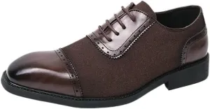 Men's Fashion Classic Suede Patchwork Lace-up Loafers, Pointed Toe Brown & Black Formal Wedding Dress Shoes, Oxford for Men