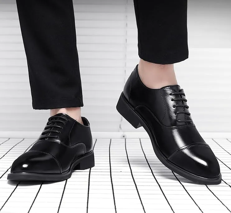 Men's Genuine Leather Lace-up Oxfords Non-Slip Softsole Walking Dress Shoes Mens Comfort Hand Stitched Business Formal Derby Shoes