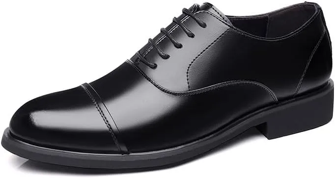 Men's Genuine Leather Lace-up Oxfords Non-Slip Softsole Walking Dress Shoes Mens Comfort Hand Stitched Business Formal Derby Shoes