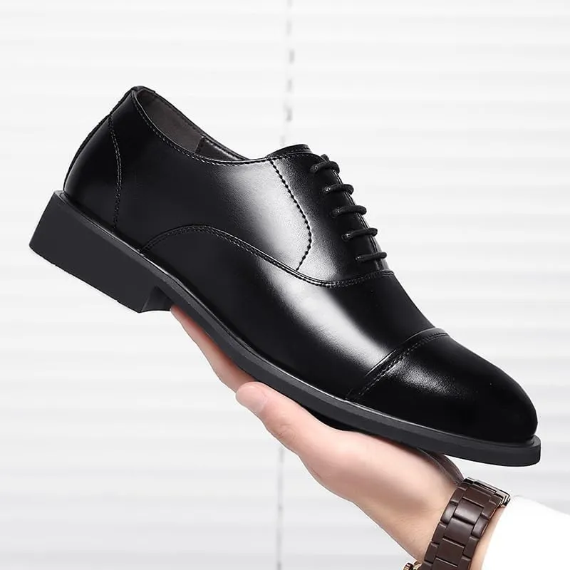Men's Genuine Leather Lace-up Oxfords Non-Slip Softsole Walking Dress Shoes Mens Comfort Hand Stitched Business Formal Derby Shoes