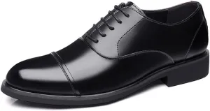 Men's Genuine Leather Lace-up Oxfords Non-Slip Softsole Walking Dress Shoes Mens Comfort Hand Stitched Business Formal Derby Shoes