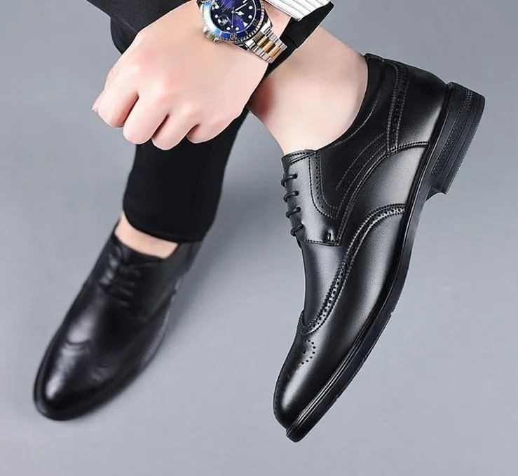 Men's Genuine Leather Oxford Shoes Low Top Formal Business Non-Slip Dress Shoes Wedding Office Derby Shoes for Men(Black,9)