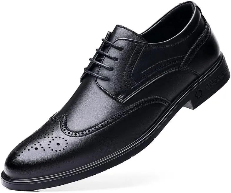 Men's Genuine Leather Oxford Shoes Low Top Formal Business Non-Slip Dress Shoes Wedding Office Derby Shoes for Men(Black,9)