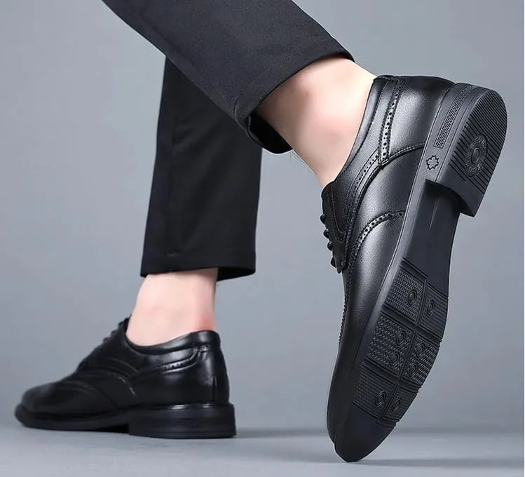 Men's Genuine Leather Oxford Shoes Low Top Formal Business Non-Slip Dress Shoes Wedding Office Derby Shoes for Men(Black,9)