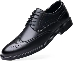 Men's Genuine Leather Oxford Shoes Low Top Formal Business Non-Slip Dress Shoes Wedding Office Derby Shoes for Men(Black,9)