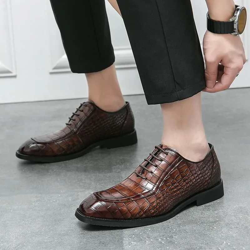 Men's Genuine Leather Oxford Shoes Low Top Formal Business Soft Rubber Sole Dress Shoes Non-Slip Waterproof Formal Derby Shoes(Brown,7.5)