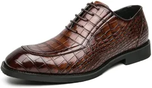 Men's Genuine Leather Oxford Shoes Low Top Formal Business Soft Rubber Sole Dress Shoes Non-Slip Waterproof Formal Derby Shoes(Brown,7.5)