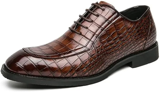 Men's Genuine Leather Oxford Shoes Low Top Formal Business Soft Rubber Sole Dress Shoes Non-Slip Waterproof Formal Derby Shoes(Brown,7.5)