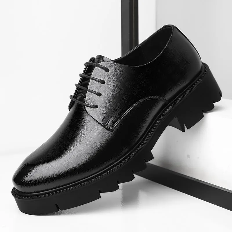 Men's Genuine Leather Platform Oxfords Formal Business Suit Tuxedo Shoes Slip-On Loafers Wedding Dress Shoes for Men